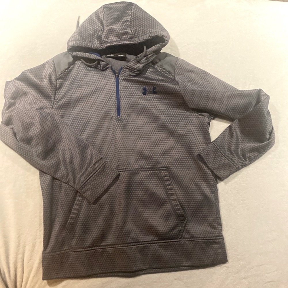 Men’s Under Armour Hoodie Hooded Sweater Grey Blue Size Medium Loose Fit
